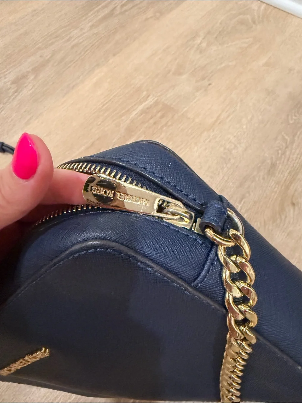 Michael Kors Navy and Gold Chain-Accent Crossbody